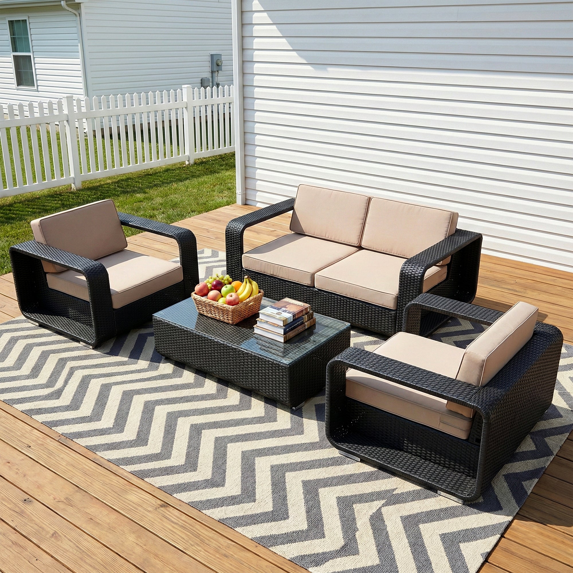 Akrivi Outdoor Sofa Set 2 Seater, 2 Single seater , 1 Center table (Black)