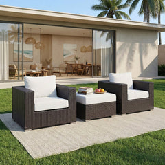 Cotta Outdoor Sofa Set 2 Single seater and 1 Ottoman (Brown + White)