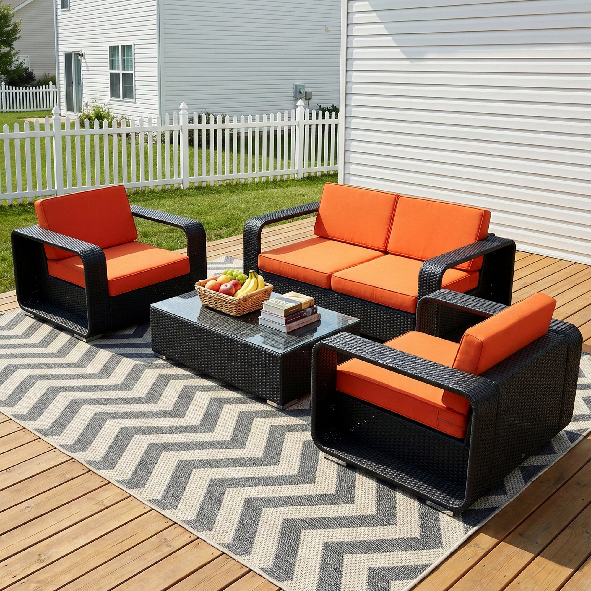 Akrivi Outdoor Sofa Set 2 Seater, 2 Single seater , 1 Center table (Black)
