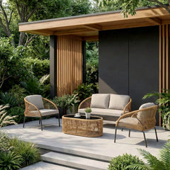 Willa Outdoor Sofa Set 2 Seater , 2 Single seater and 1 Center Table Set (Beige) Braided & Rope