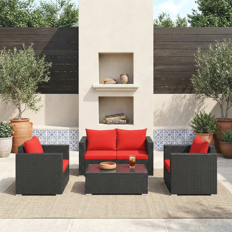 Olavarria Outdoor Sofa Set 2 Seater, 2 Single seater and 1 Center Table (Red)