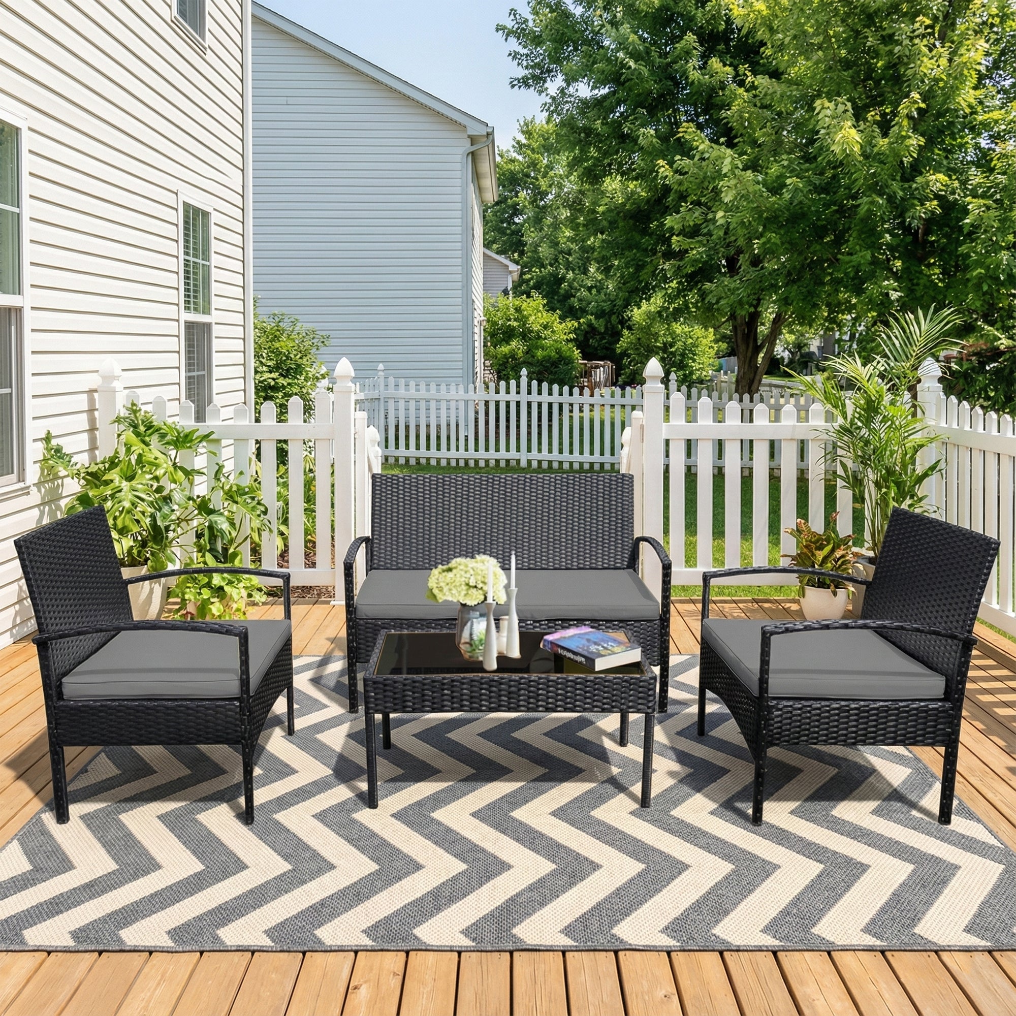 Gaetano Outdoor Sofa Set 2 Seater , 2 Single seater and 1 Center Table (Black)