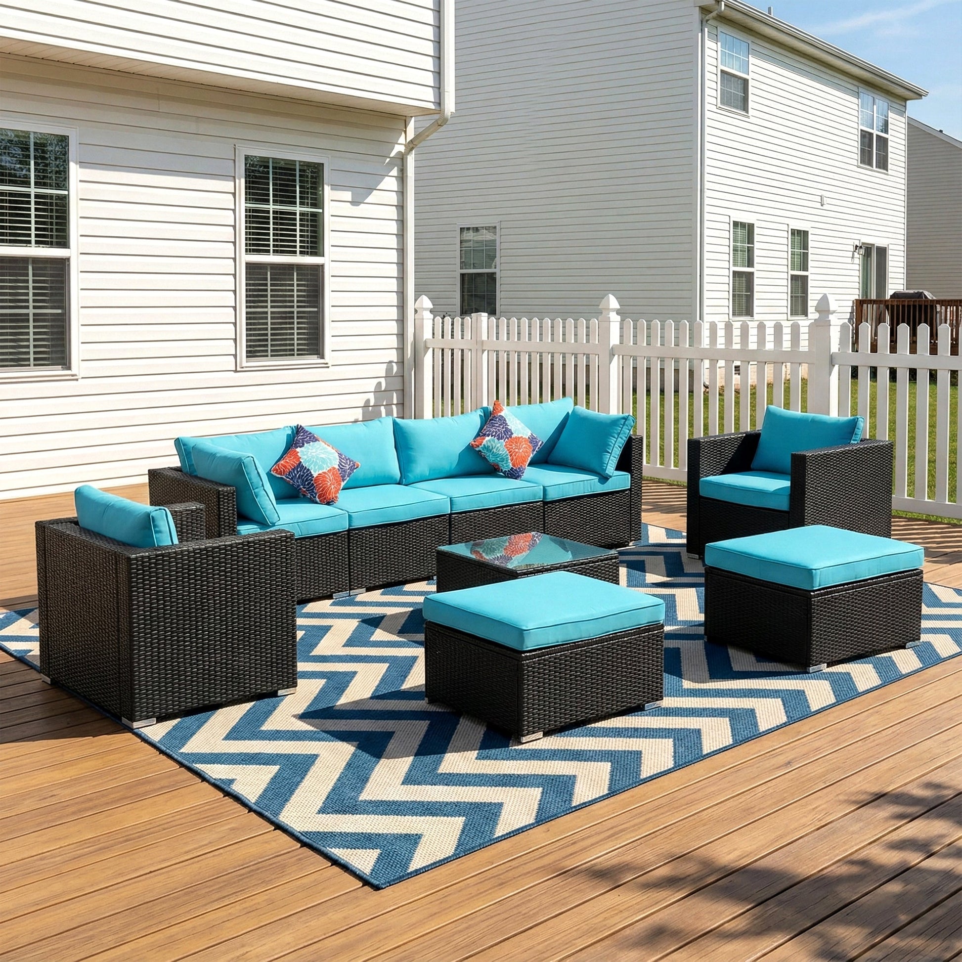 Elesta Outdoor Garden Balcony Sofa Set  4 Seater, 2 Single Seater with 2 ottoman and 1 Center Table Set (Black)