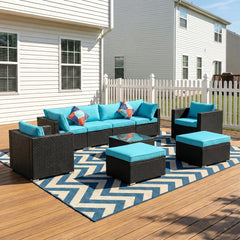 Elesta Outdoor Garden Balcony Sofa Set  4 Seater, 2 Single Seater with 2 ottoman and 1 Center Table Set (Black)