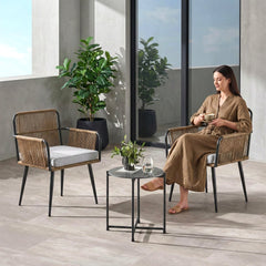 Susten Outdoor Patio Seating Set 2 Chairs and 1 Table Set (Tan) Braided & Rope