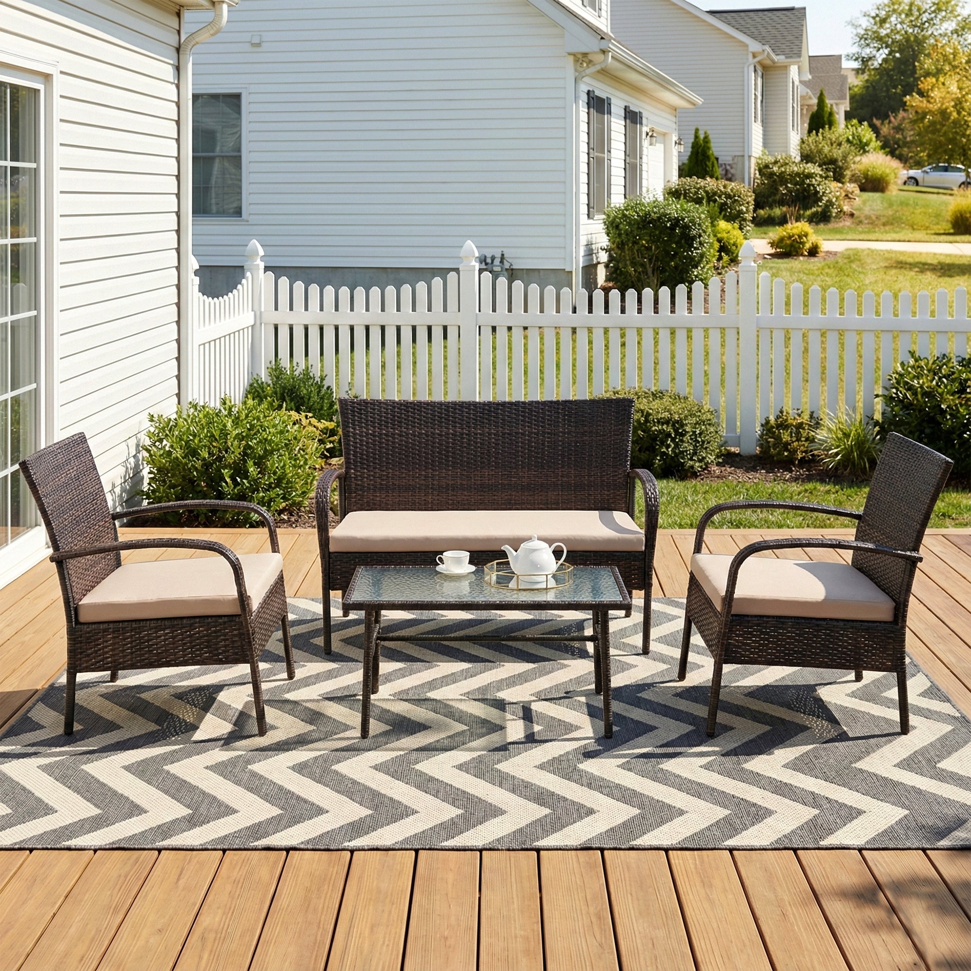 Bria Outdoor Sofa Set 2 Seater , 2 Single seater and 1 Center Table Set (Brown)
