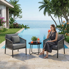 Morton Outdoor Patio Seating Set 2 Chairs and 1 Table Set (Dark Grey)