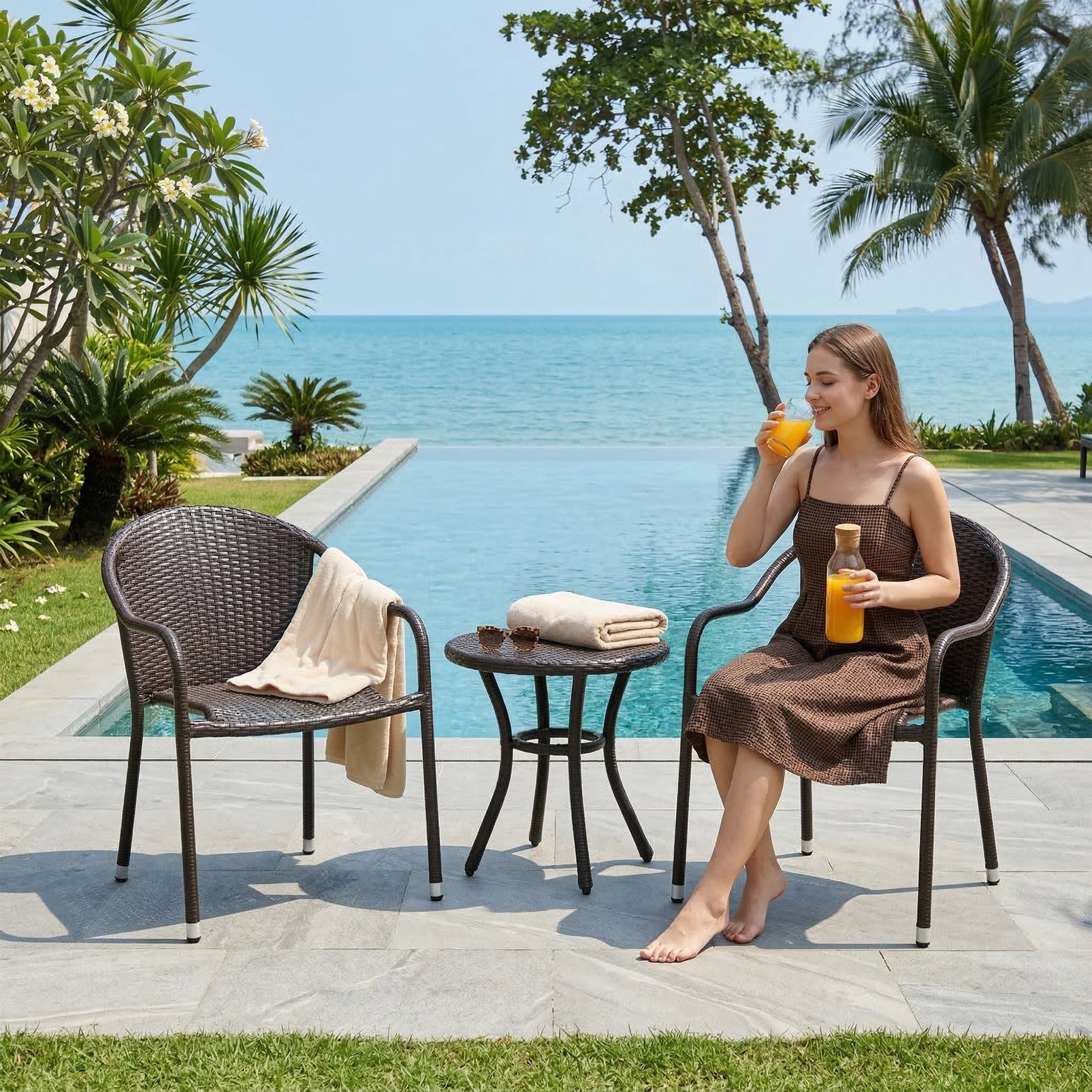Bovina Outdoor Patio Seating Set 2 Chairs and 1 Table Set (Brown)