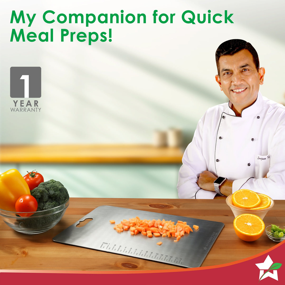 Wonderchef Ambrosia Stainless-steel Vegetable Chopping Board for Kitchen | Heavy-duty Material | Crack and Warp Resistan