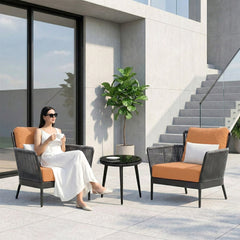 Tito Outdoor Patio Seating Set 2 Chairs and 1 Table Set (Grey) Braided & Rope