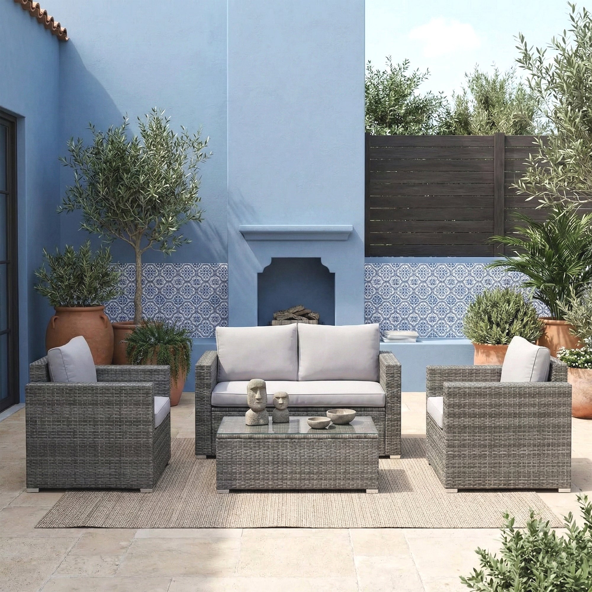 Roros Outdoor Sofa Set 2 Seater, 2 Single seater and 1 Center Table Set (Grey)