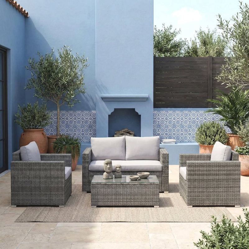 Roros Outdoor Sofa Set 2 Seater, 2 Single seater and 1 Center Table Set (Grey)