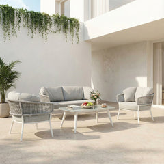 Zion Outdoor Sofa Set 3 Seater , 2 Single seater and 1 Center Table Set (Grey) Braided & Rope