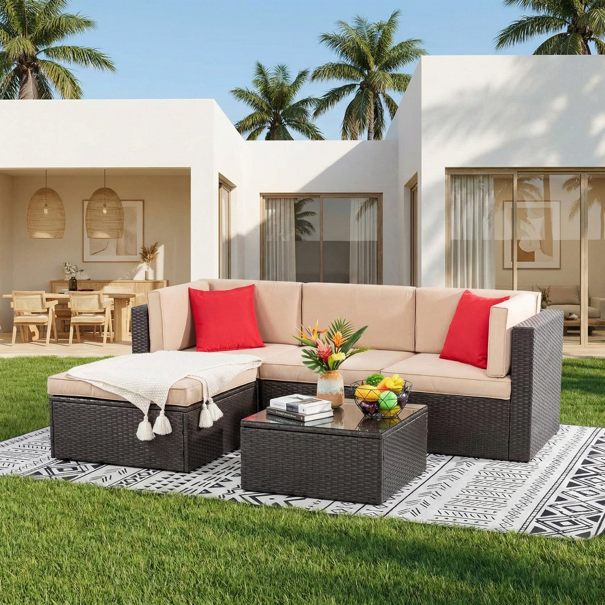 Ment Outdoor Sofa Set 4 Seater and 1 Center Table Set (Black)