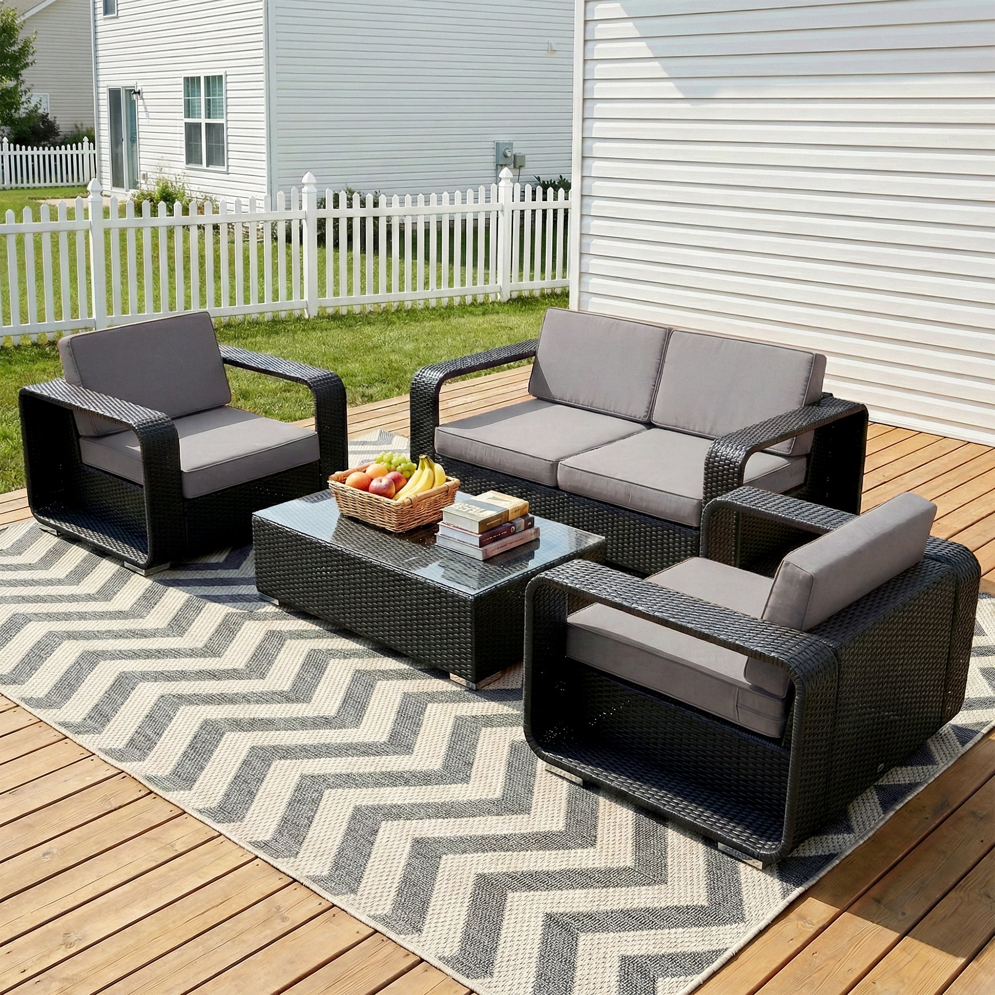 Akrivi Outdoor Sofa Set 2 Seater, 2 Single seater , 1 Center table (Black)