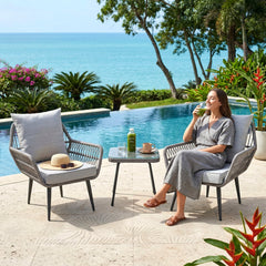 Zelda Outdoor Patio Seating Set 2 Chairs and 1 Table Set (Grey)