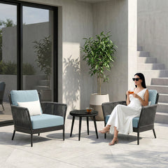 Conti Outdoor Patio Seating Set 2 Chairs and 1 Table Set (Grey) Braided & Rope
