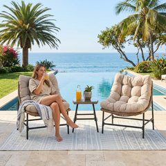 Keris Outdoor Patio Seating Set 2 Chairs and 1 table Set (Tan)