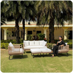 Kuub Outdoor Sofa Set 3 Seater, 2 Single seater,2 Ottoman(Tan)