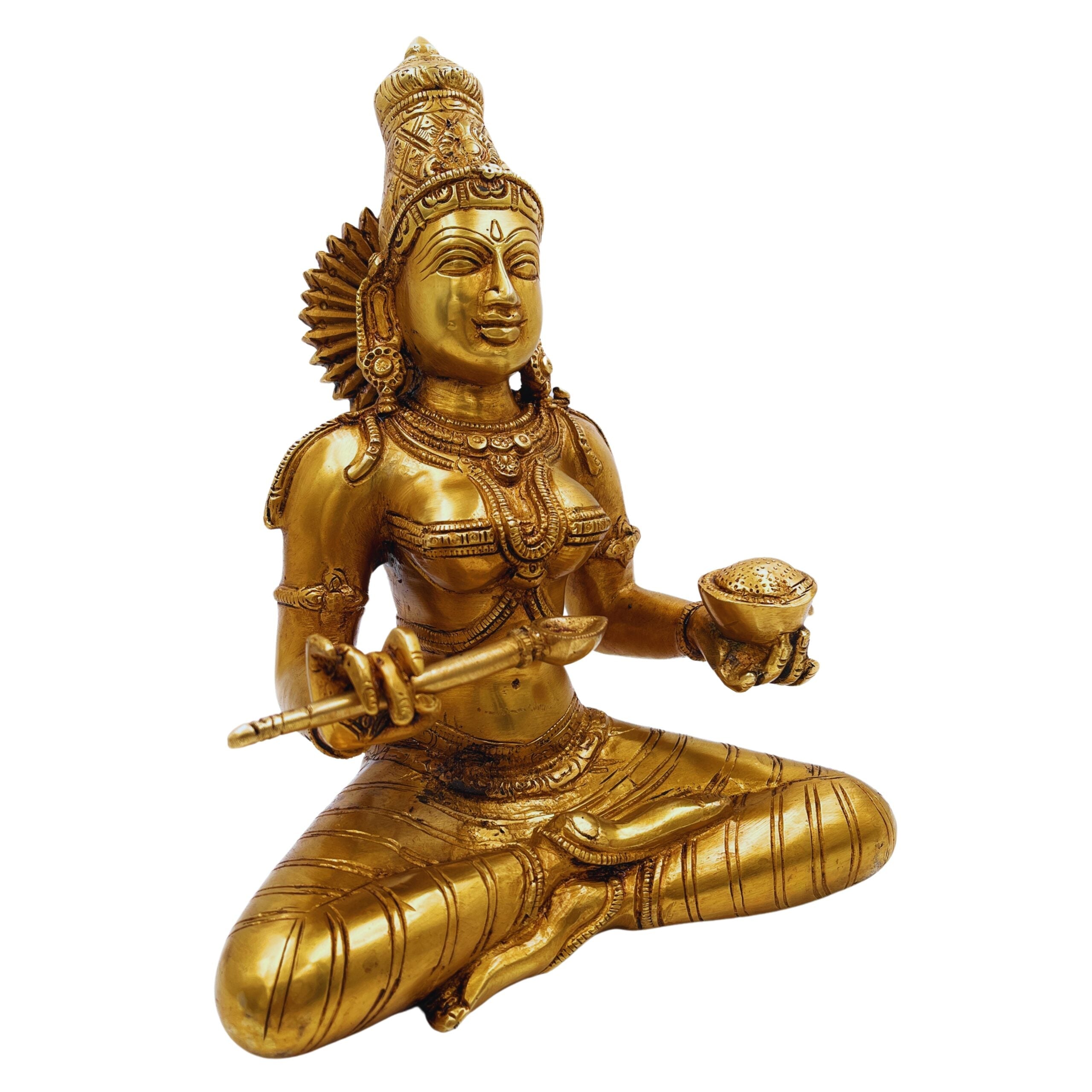 Brass Annapurna Devi Idol, Annapoorna Mata Anna Lakshmi Murti for Pooja Room, Temple, Home Decor & Gift – Handcrafted Pittal Statue,Gold, 10.5 Inch, 1 Piece