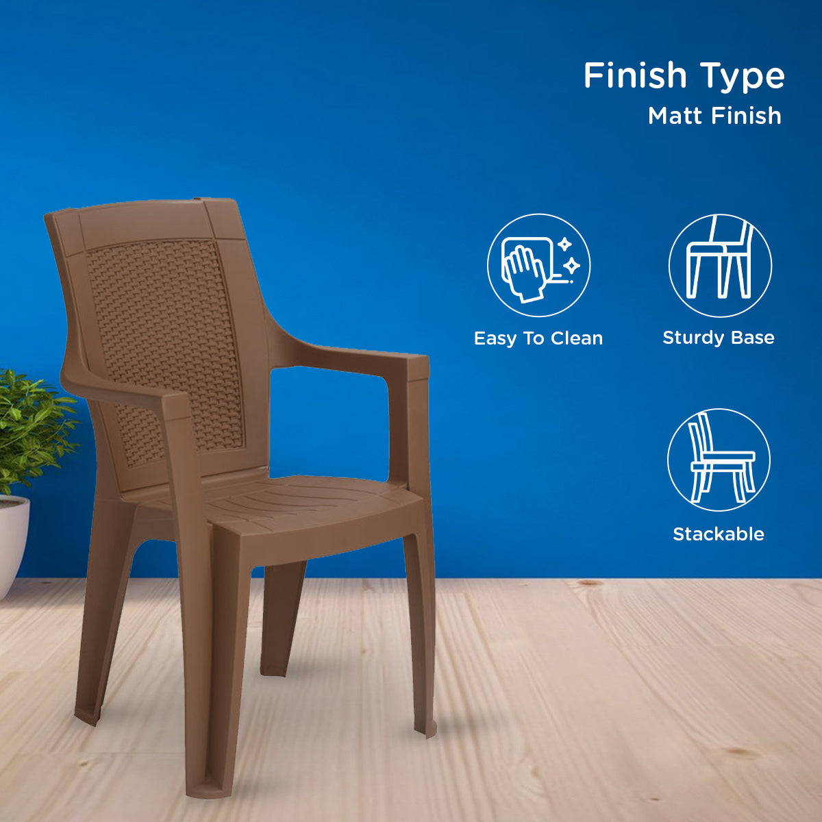 Nilkamal Mystique Plastic Arm Chair (Rattan Dark Beige)