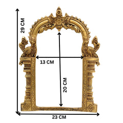 Brass Prabhavali Arch, Traditional Wall Hanging Prabhawali for Deity, Mandir Decor & Home Temple | Prabhawal Frame with Kirtimukha & Makara Torana Design, Gold, 11.5 Inch, 1 Piece