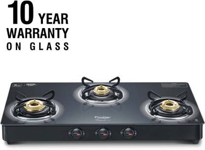 Prestige Royale Plus GT 03L Toughened Black Glass Top with Baati/Tandoor Stand Inside Glass Manual Gas Stove