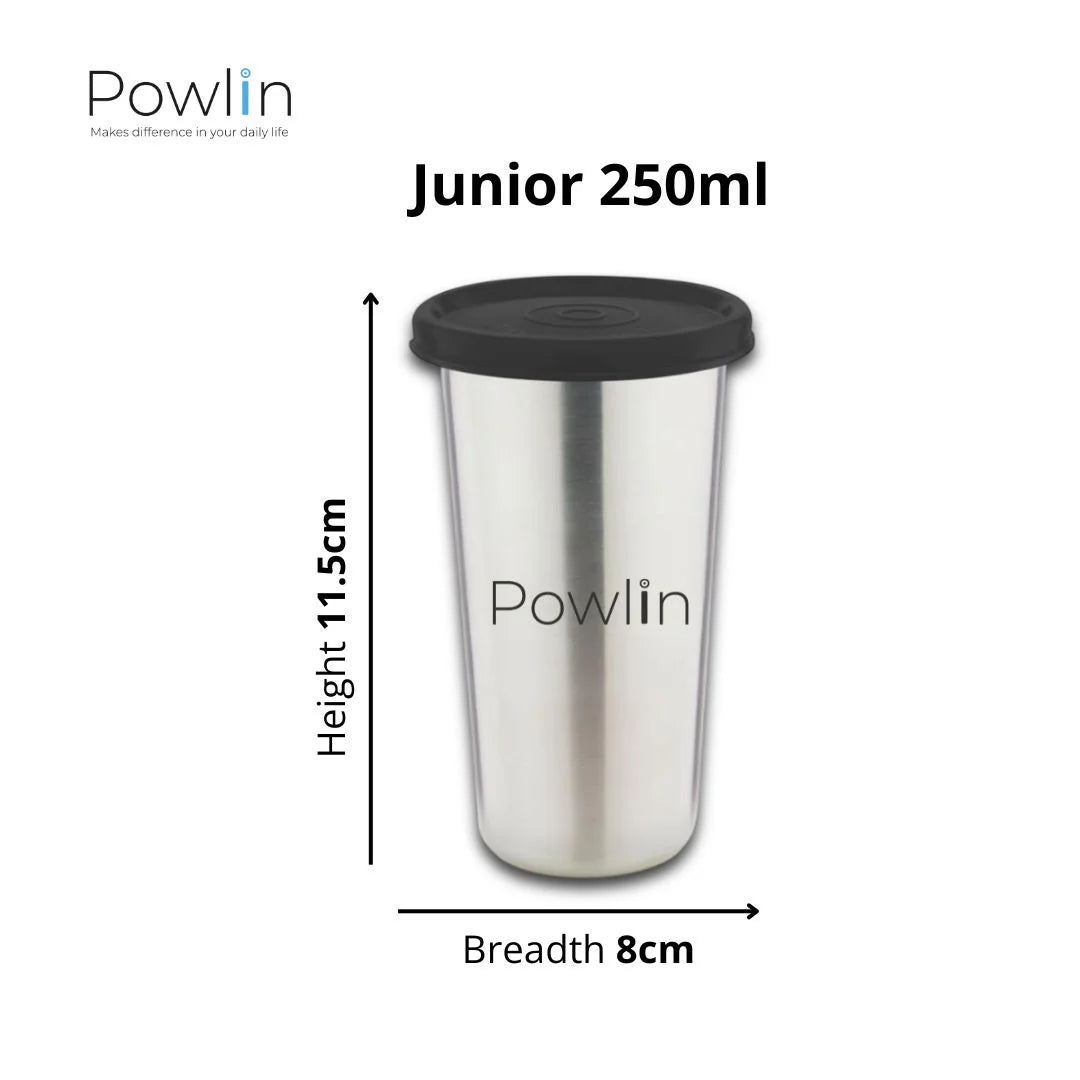 Powlin Junior Steel Sipper Tumbler Combo (3 Set) with Lid – 250ml | Leak-Proof & Travel-Friendly