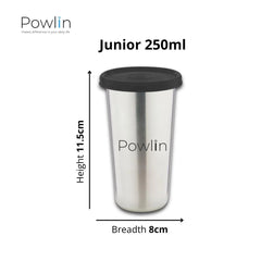 Powlin Junior Steel Sipper Tumbler Combo (3 Set) with Lid – 250ml | Leak-Proof & Travel-Friendly