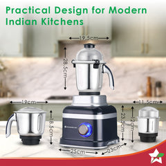 Wonderchef Cube 1000W Mixer Grinder, 3 Jars with Flow Breakers, Special Coarse Blade for Silbatta-style Khada Masala Gri