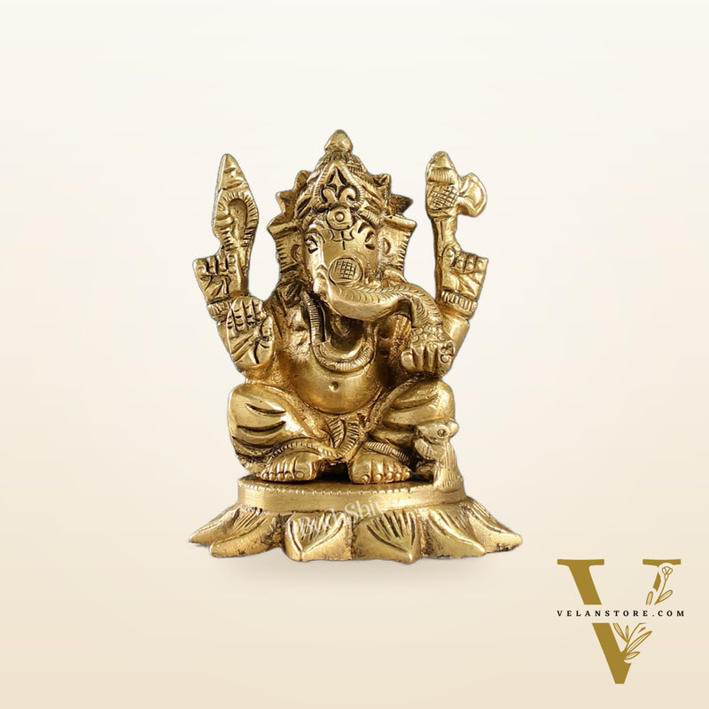 3-Inch Brass Small Lord Ganesha Idol