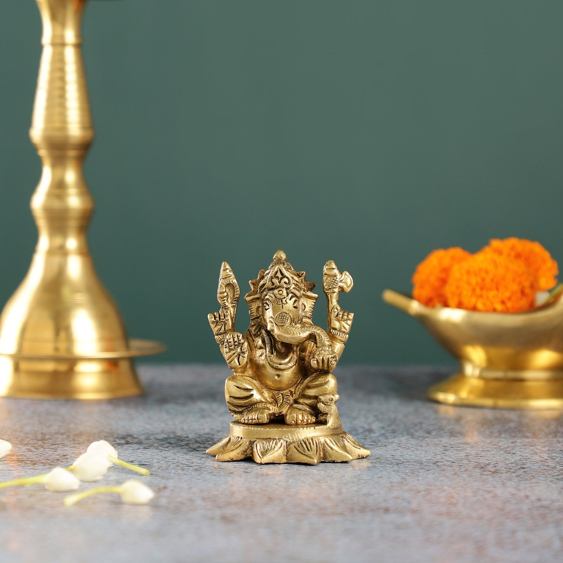 3-Inch Brass Small Lord Ganesha Idol