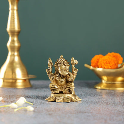 3-Inch Brass Small Lord Ganesha Idol