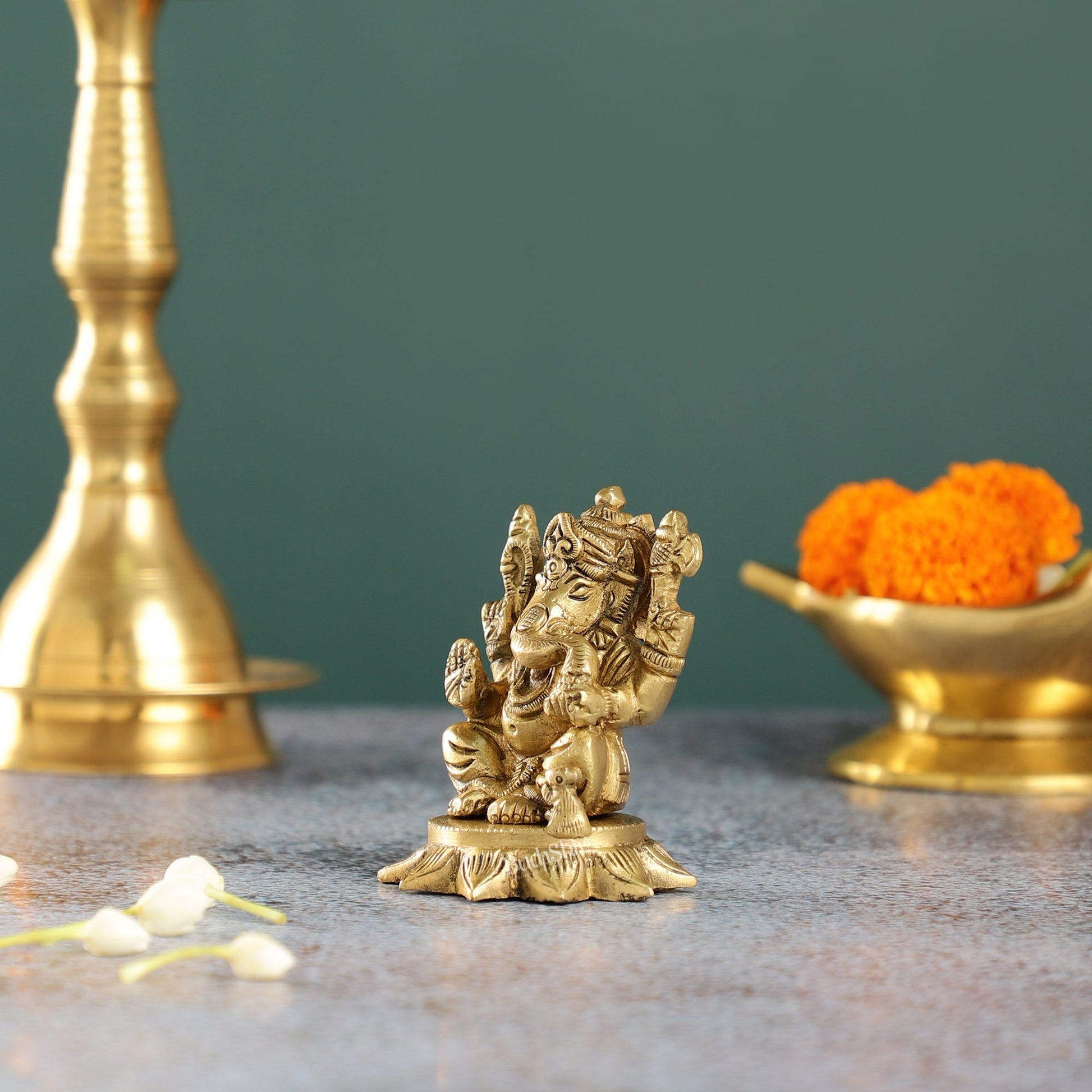 3-Inch Brass Small Lord Ganesha Idol