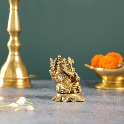 3-Inch Brass Small Lord Ganesha Idol