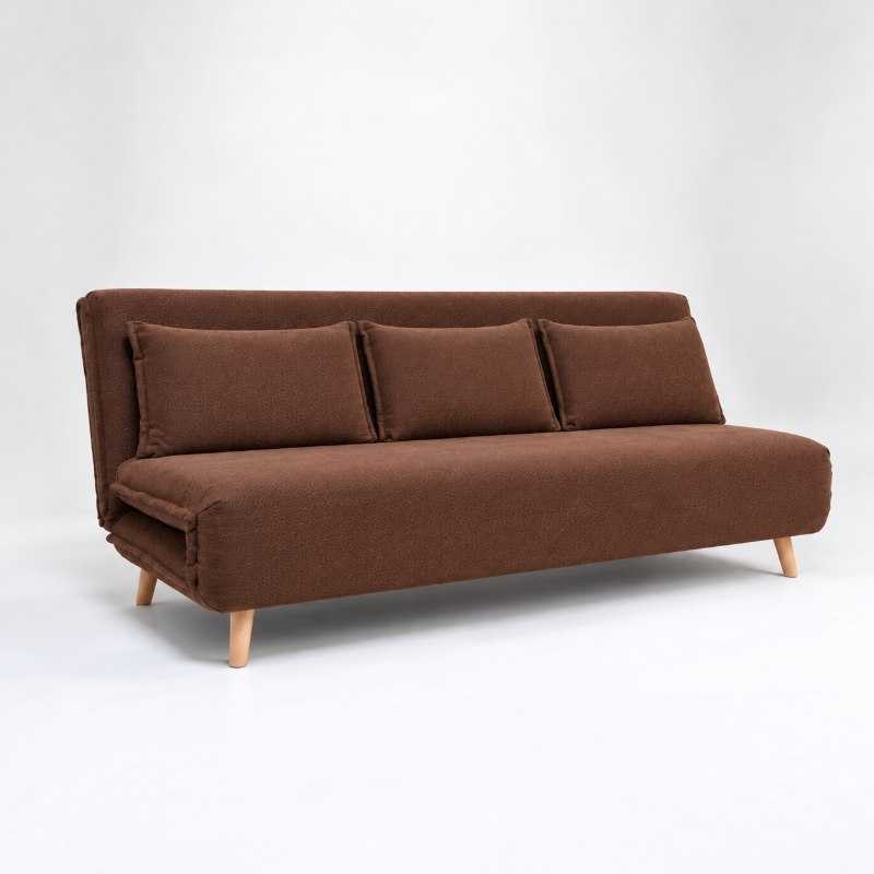 Modern 3 Seater Daybed Sofa Come Bed, Brown Fabric Fold-Out Sleeper Lounge, Convertible Sofa Bed for Living Room, Guest Room & Lounge