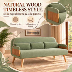 Green 3-Seater Solid Wood Daybed, Full Sofa Bed, Folding Adjustable Sleeper Lounge Chair - Solid Wood Base (Without Side Tray)