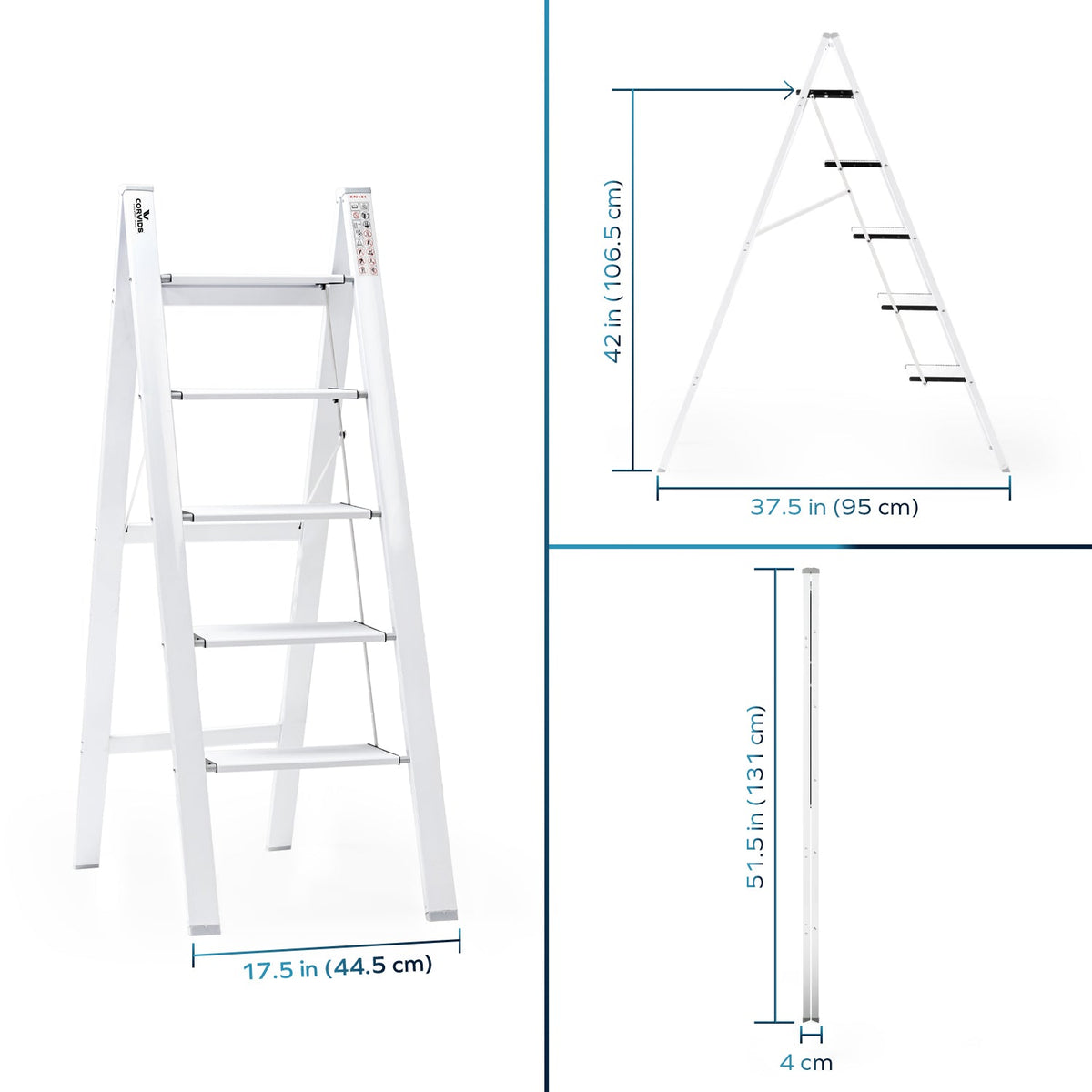 Corvids 5-Steps Premium Folding Step Stool with 2-Year Warranty (White)