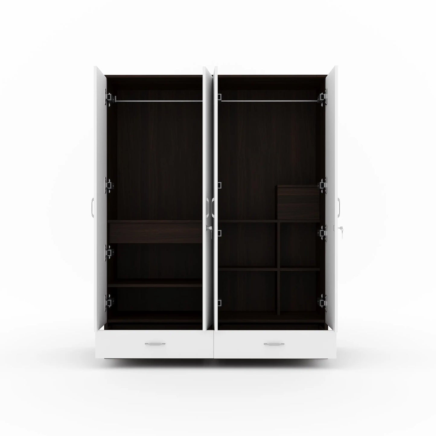 Nilkamal Mozart 4 Door Mirror Wardrobe (Walnut / White)