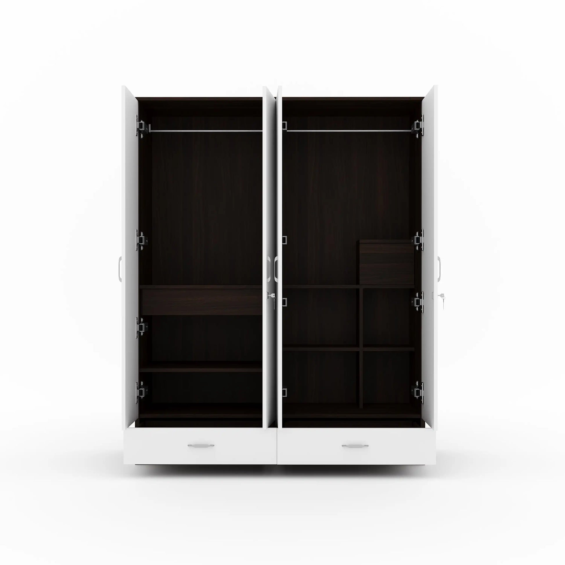 Nilkamal Mozart 4 Door Mirror Wardrobe (Walnut / White)