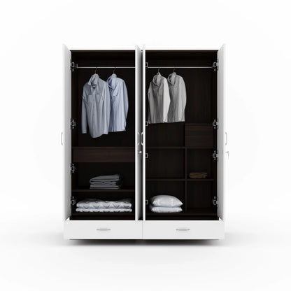 Nilkamal Mozart 4 Door Mirror Wardrobe (Walnut / White)