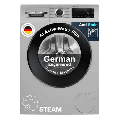 BOSCH 8 kg Fully Automatic Front Load Washing Machine (Series 6, WGA1320SIN, Auto Stain Removal, Silver)