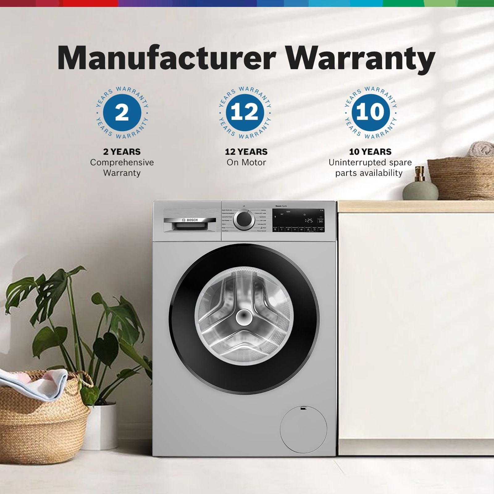 BOSCH 8 kg Fully Automatic Front Load Washing Machine (Series 6, WGA1320SIN, Auto Stain Removal, Silver)