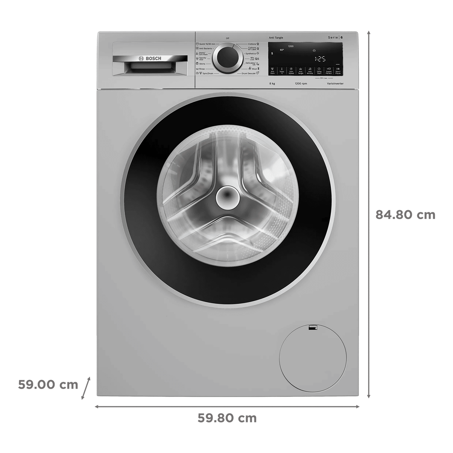 BOSCH 8 kg Fully Automatic Front Load Washing Machine (Series 6, WGA1320SIN, Auto Stain Removal, Silver)