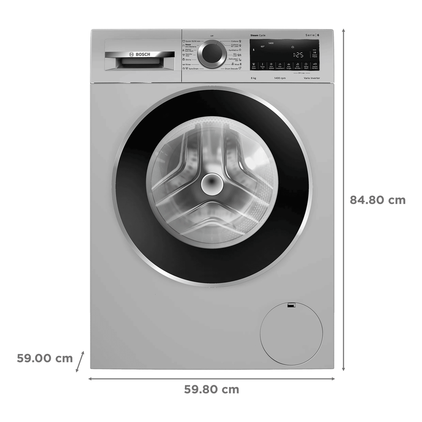 BOSCH 8 kg Fully Automatic Front Load Washing Machine (Series 6, WGA2341SIN, Auto Stain Removal, Silver)