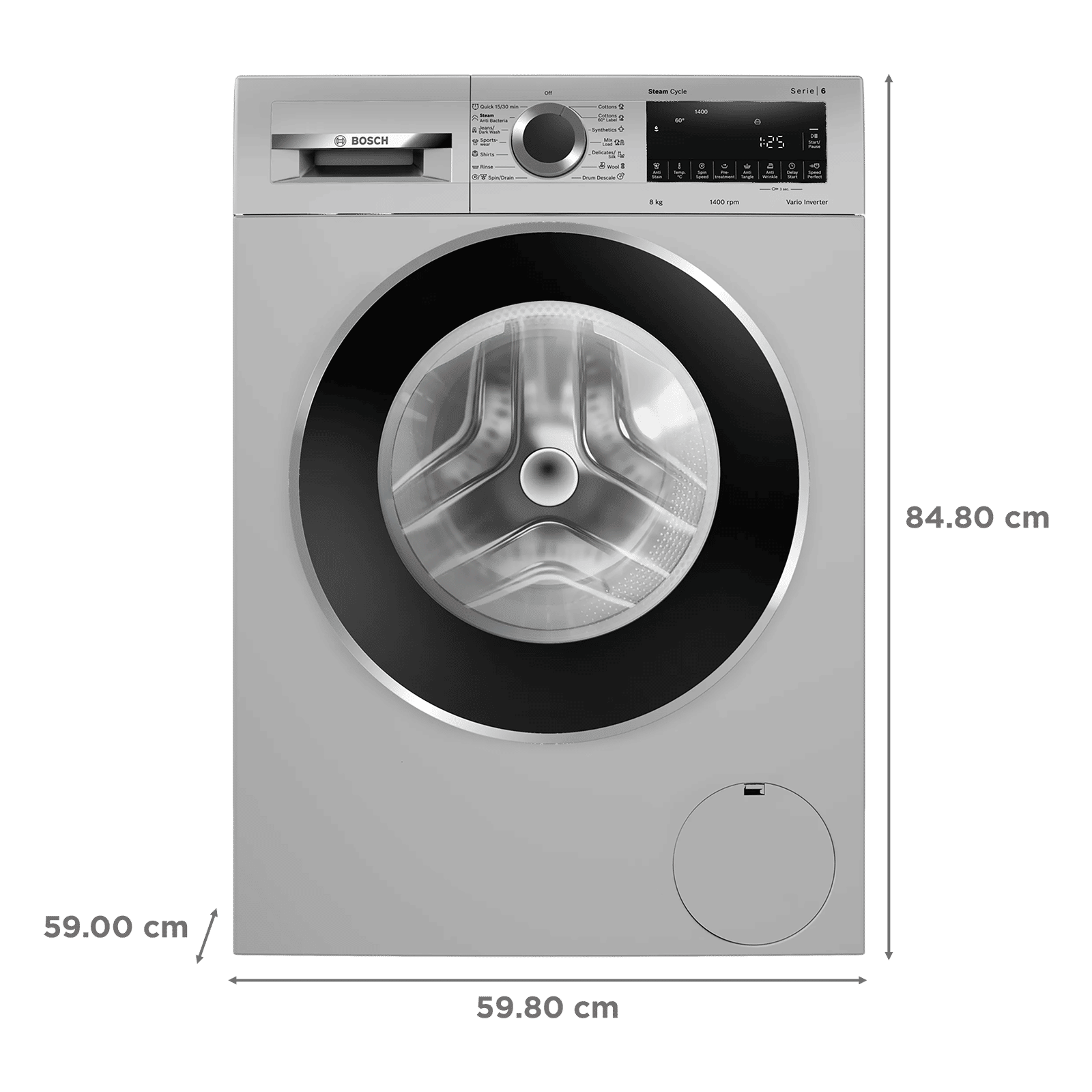 BOSCH 8 kg Fully Automatic Front Load Washing Machine (Series 6, WGA2341SIN, Auto Stain Removal, Silver)