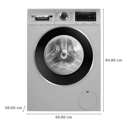 BOSCH 8 kg Fully Automatic Front Load Washing Machine (Series 6, WGA2341SIN, Auto Stain Removal, Silver)