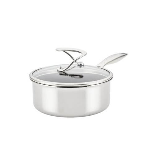Circulon Clad Stainless Steel Saucepan with Glass Lid and Hybrid SteelShield and Nonstick Technology, 16cm, Silver