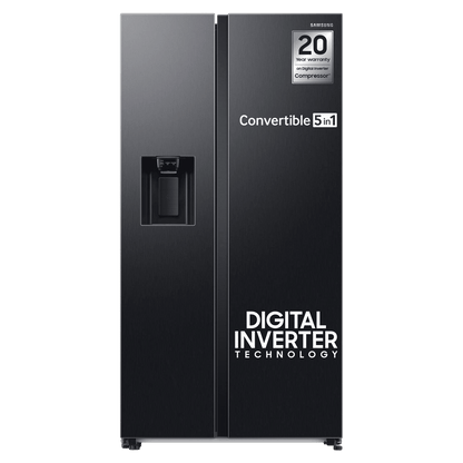 SAMSUNG 633 Litres 3 Star Frost Free Side by Side Door Smart Wi-Fi Enabled Refrigerator with Twin Cooling Plus (RS78CG8543B1HL, Black Matt)