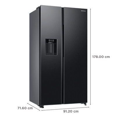 SAMSUNG 633 Litres 3 Star Frost Free Side by Side Door Smart Wi-Fi Enabled Refrigerator with Twin Cooling Plus (RS78CG8543B1HL, Black Matt)